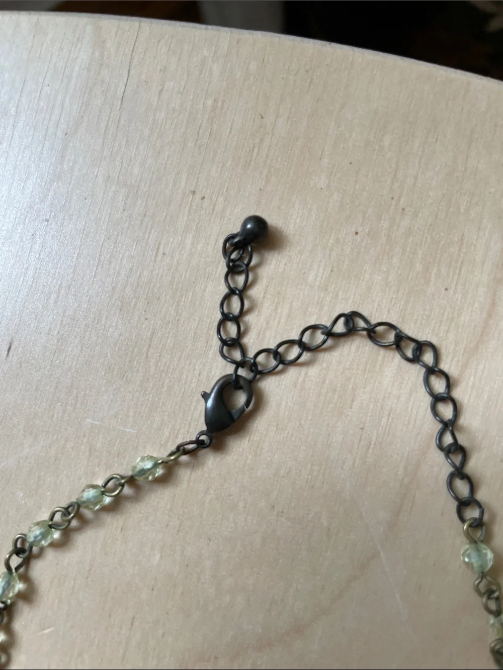 Vintage-Inspired Bronze Chain Choker Necklace -Light Chartreuse and Cream Beads